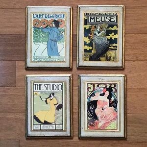 Set of 4 Art Nouveau Wood Print Wall Art Decor Made in Italy